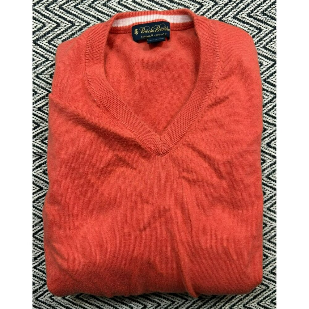 Brooks Brothers Supima Cotton V-Neck Sweater Long Sleeve Coral Mens Size L